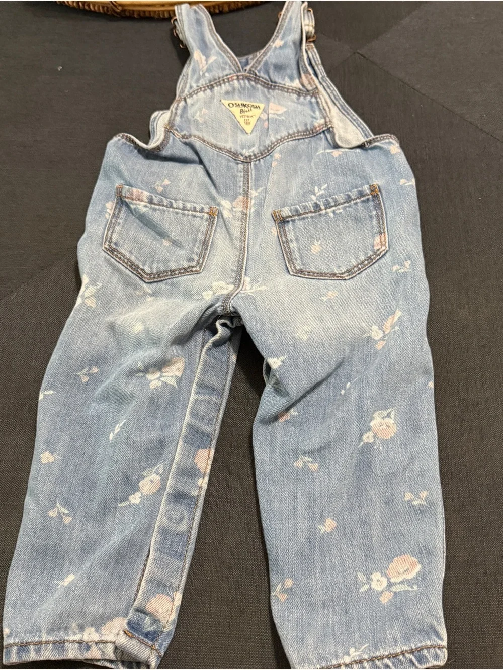 OshKosh B'gosh Light Blue Floral Denim Overalls Sz 12-18 M